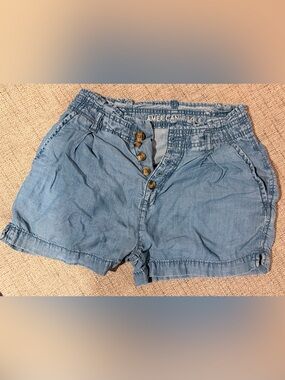 American Eagle Outfitters Light Blue Button-Front Jean Shorts